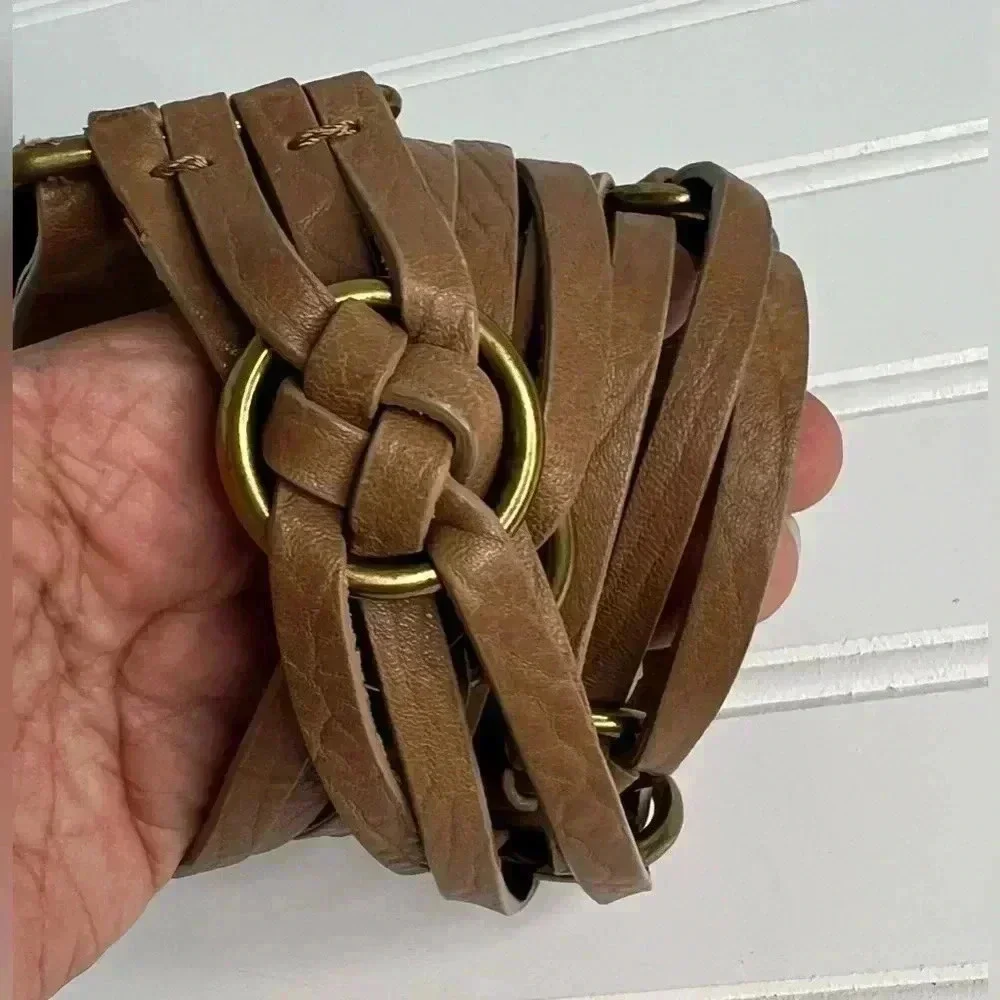 Braided Bohemian Leather Belt Brass Rings‎ details